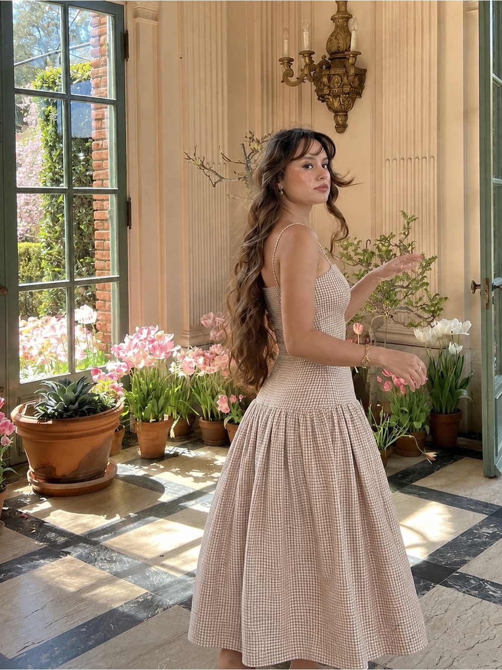 Joie Beige Gingham Maxi Dress